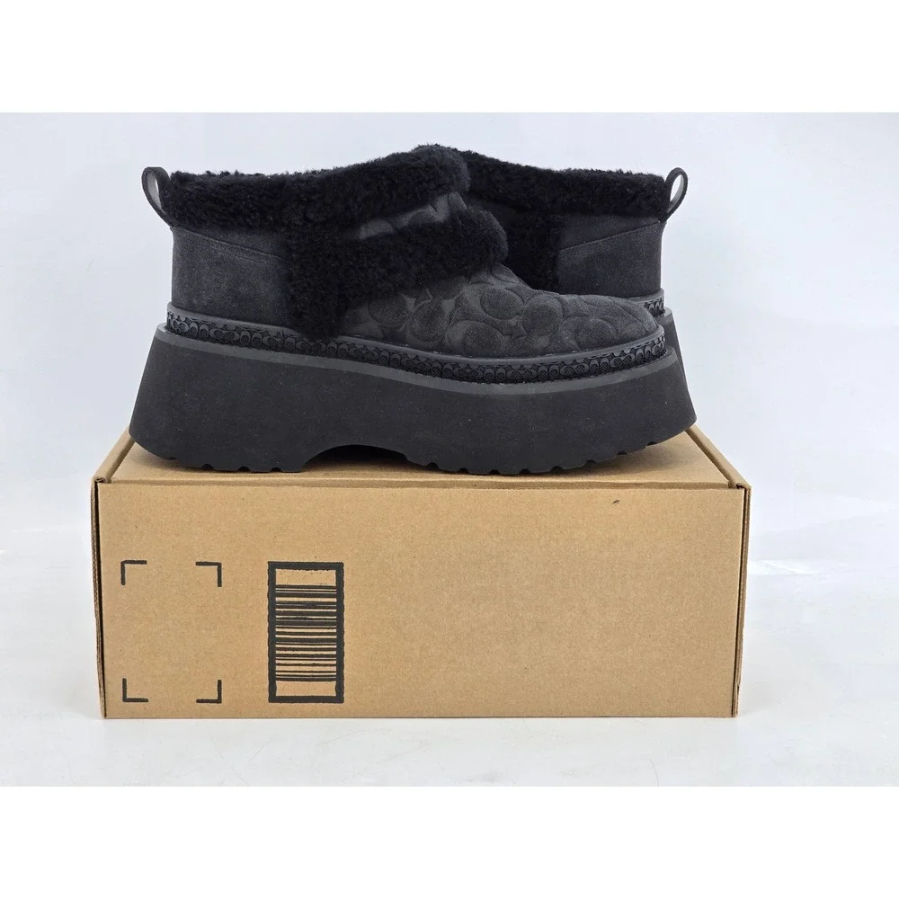Coach Kellie Platform Bootie Womens Size 8 Black Signature Shearling - Excellent
